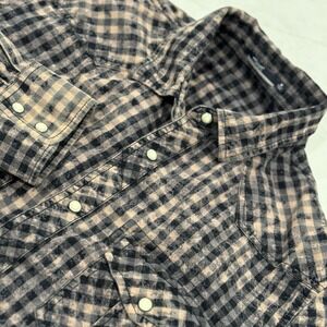 Silver Jeans Co. Mens Pearl Snap Brown/Black Checked Shirt Distress Wash MED